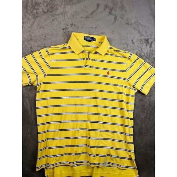 Polo Ralph Lauren Shirt Mens XL Custom Fit Yellow Blue Striped Short Sleeve Pony - Picture 1 of 6